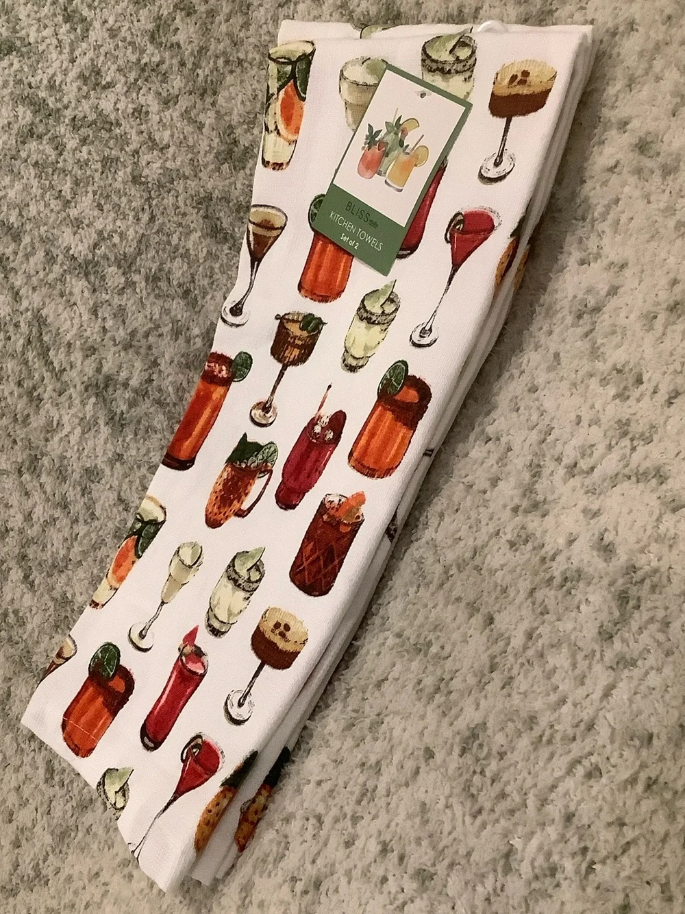 Cocktails Mocktails & Tropical Drinks Kitchen Towels Set of 2 NWT Cotton Bliss